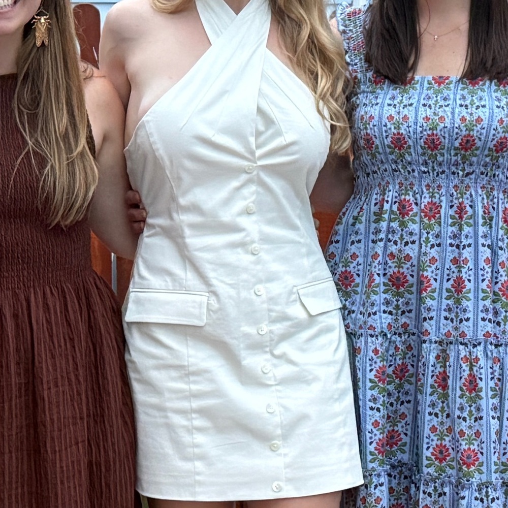 STAUD Ivory Halter Mini Dress